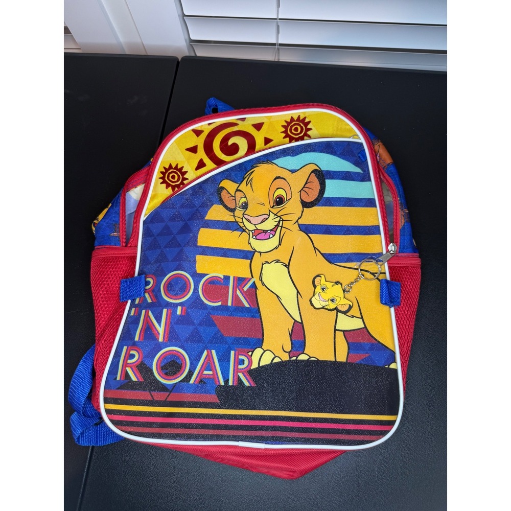 Disney Lion King Simba Rock N Roar Kids Backpack Blue Red School Bag With Charm